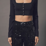 Cropped Knit Buttoned Top