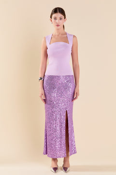 Sequins Front Slit Midi Skirt