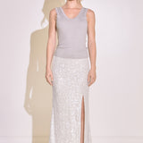 Sequins Front Slit Midi Skirt