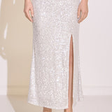 Sequins Front Slit Midi Skirt