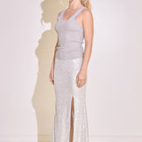 Sequins Front Slit Midi Skirt