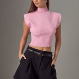 Mock Neck Padded Knit Top