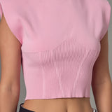Mock Neck Padded Knit Top