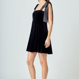 Satin Tie Velvet Mini Dress