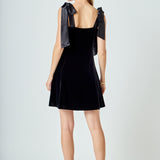 Satin Tie Velvet Mini Dress