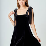 Satin Tie Velvet Mini Dress