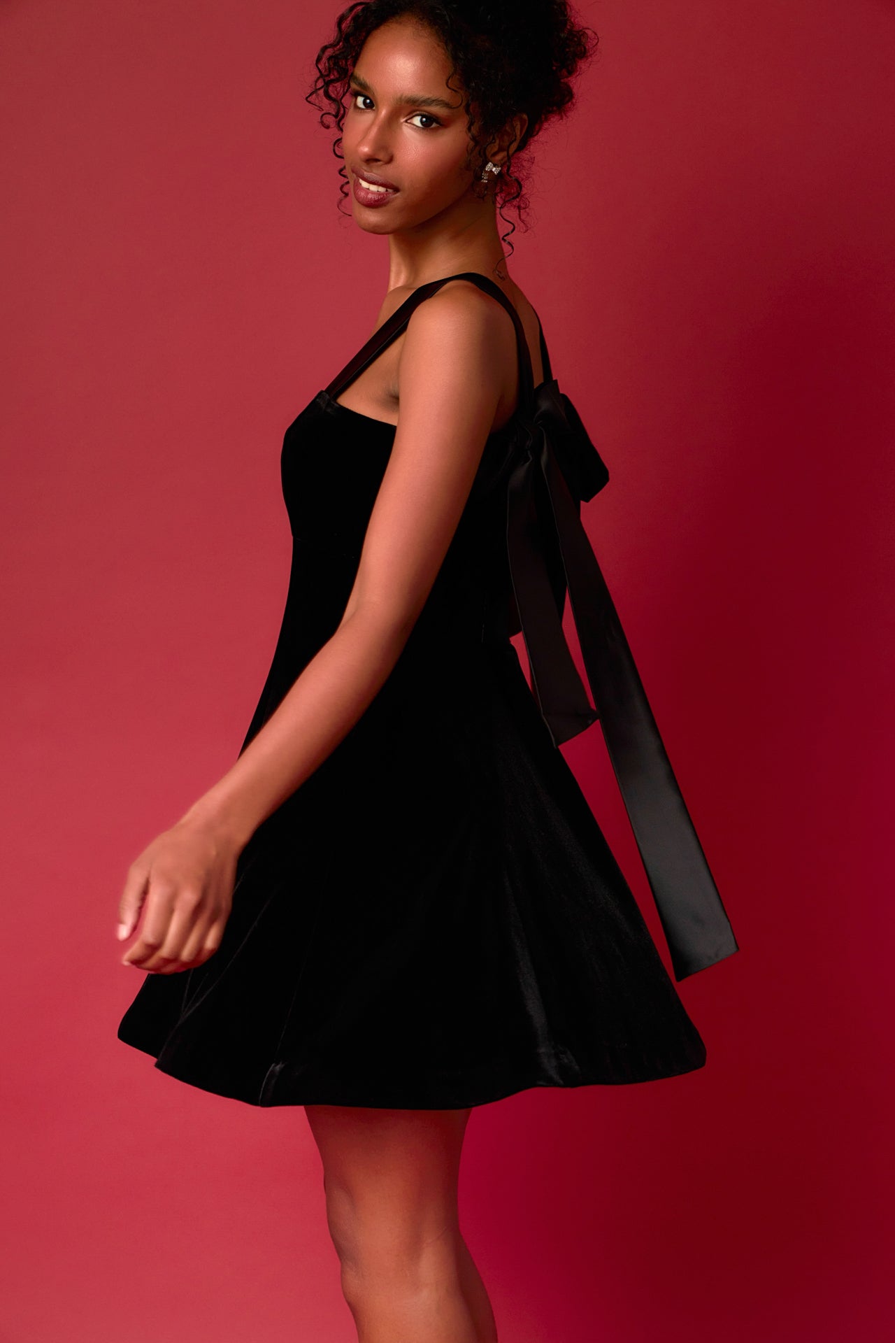 Satin Tie Velvet Mini Dress - Endless Rose