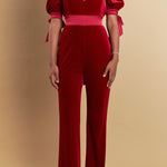 Bow Tie Sleeve Velvet Jumpsuit - Endless Rose