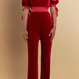 Bow Tie Sleeve Velvet Jumpsuit - Endless Rose