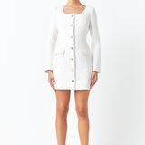 Scooped Neckline Tweed Dress