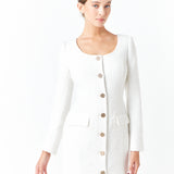 Scooped Neckline Tweed Dress