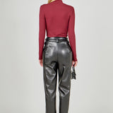 Faux Leather Wide Pocket Pants