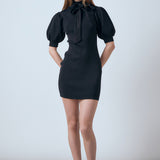 Sheen Bow Tie Knit Mini Dress
