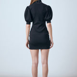 Sheen Bow Tie Knit Mini Dress
