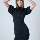 Sheen Bow Tie Knit Mini Dress