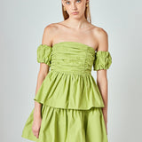 Ruched Off The Shoulder Mini Dress