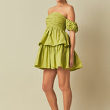 Ruched Off The Shoulder Mini Dress