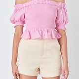 Off The Shoulder Smocked Crop Top