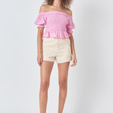 Off The Shoulder Smocked Crop Top