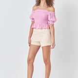 Off The Shoulder Smocked Crop Top