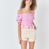 Off The Shoulder Smocked Crop Top