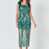 Shoulder Tie Sequins Maxi Dress