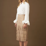 Pu Fringe Midi Skirt