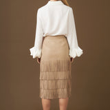Pu Fringe Midi Skirt