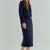 Boucle Tweed Trimmed Midi Skirt