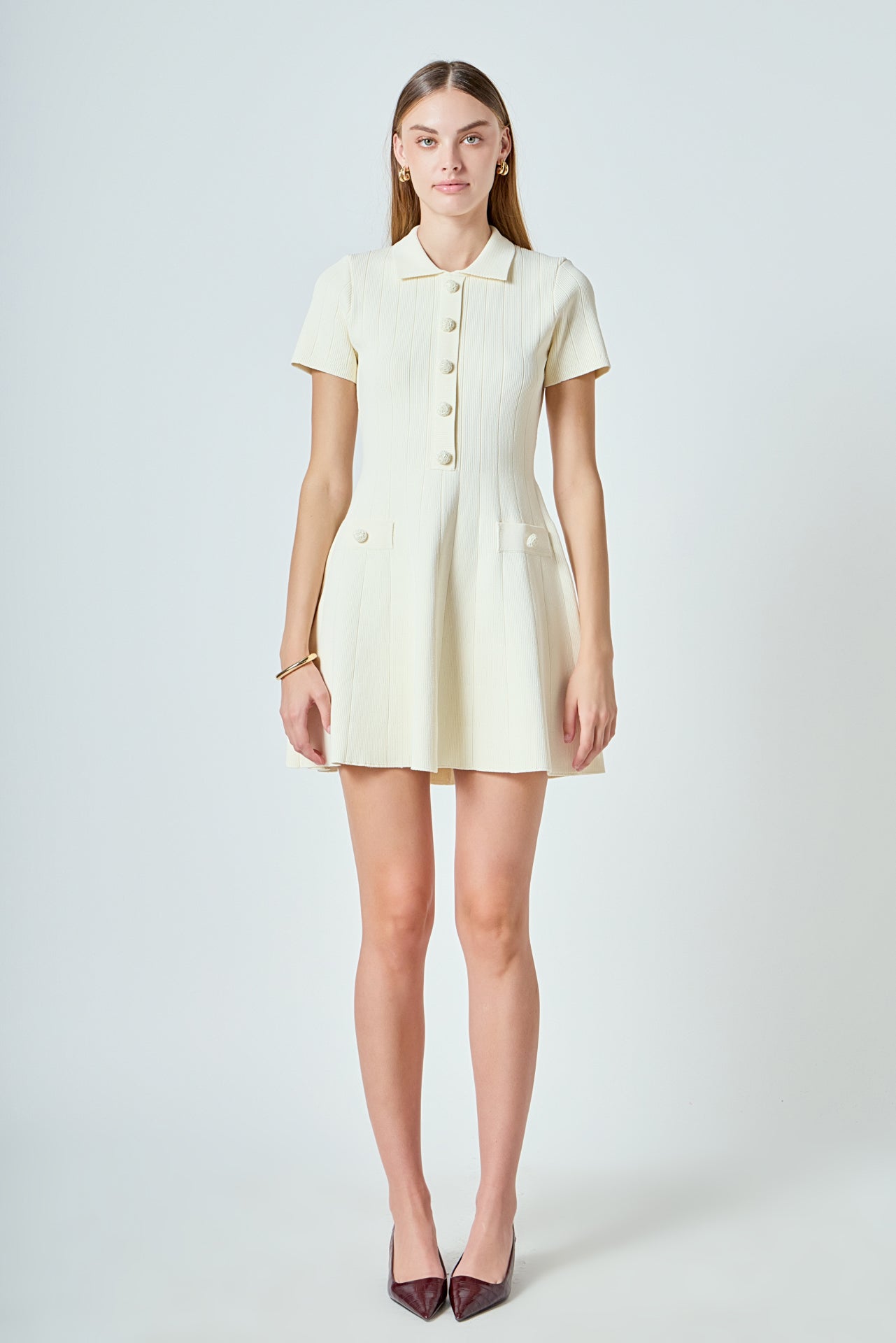 Endless Rose - Gemma Jeweled Buttoned Knit Mini dress IVORY / XL Endless Rose - Gemma Jeweled Buttoned Knit Mini dress IVORY / XL