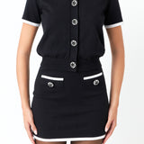 Jewel Button Knit Collared Top