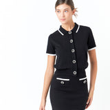 Jewel Button Knit Collared Top