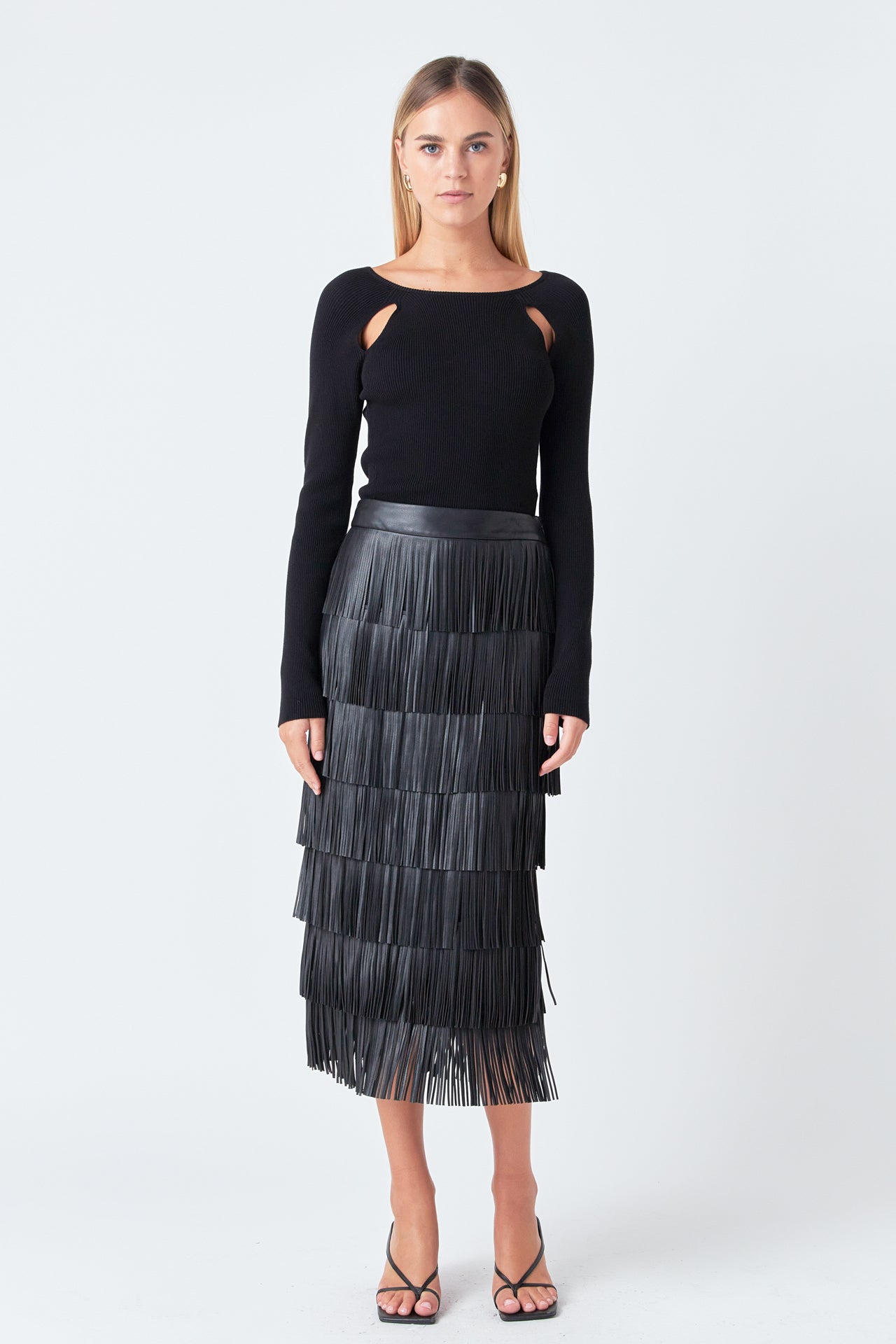 PU Fringe Maxi Skirt Endless Rose