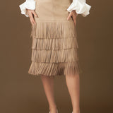 Pu Fringe Midi Skirt