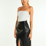 Pu Front Slit Midi Skirt