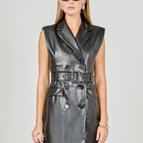 Pu Double Breasted Mini Dress