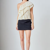 Sequins One Shoulder Ruffle Top