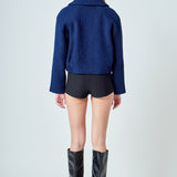 Boucle Tweed Buttoned Bomber