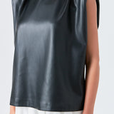 Shoulder Padded Faux Leather Top