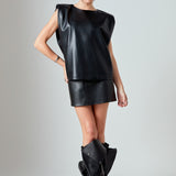 Shoulder Padded Faux Leather Top