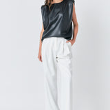 Shoulder Padded Faux Leather Top