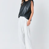 Shoulder Padded Faux Leather Top