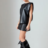 Shoulder Padded Faux Leather Top