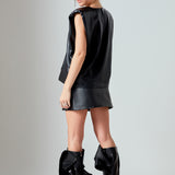 Shoulder Padded Faux Leather Top