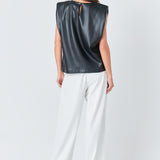 Shoulder Padded Faux Leather Top