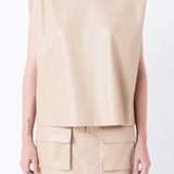 Shoulder Padded Faux Leather Top