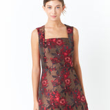Floral Jacquard Sleeveless Mini Dress