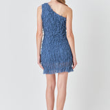 Mesh Trimmed One Shoulder Mini Dress