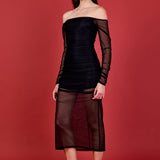 Mesh Off the Shoulder Maxi Dress