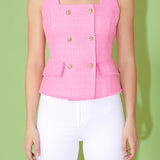 Tweed Fringed Double Button Top